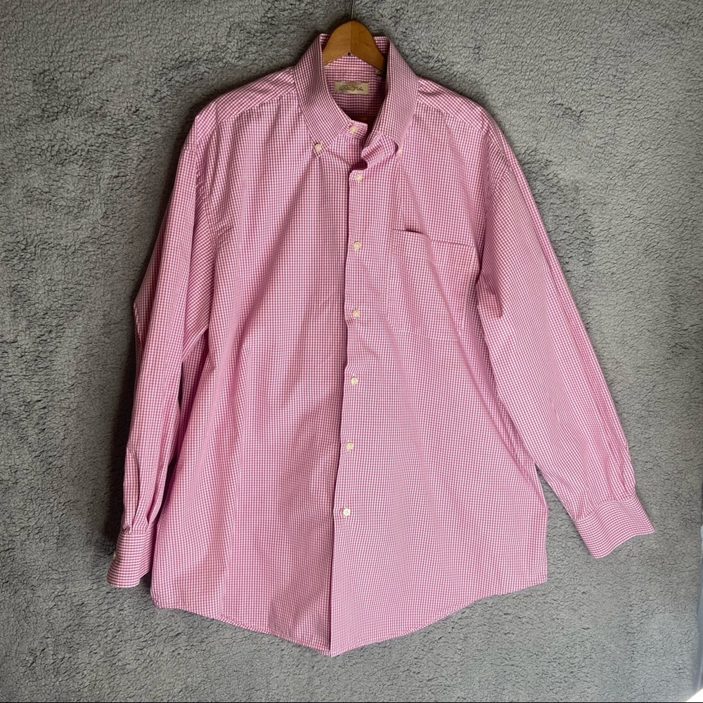 Peter Millar Button Front Shirt Pink White Gingham Check 100% Cotton XL